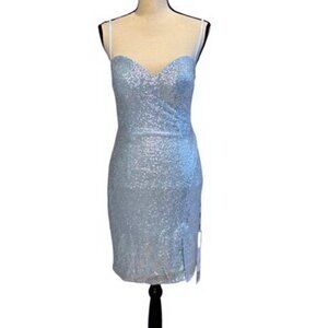 Jovani Light Blue Sweetheart Neckline Sequin Strappy Back Dress